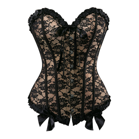 Pure Color Lace Court Corset With Waist and Abdomen