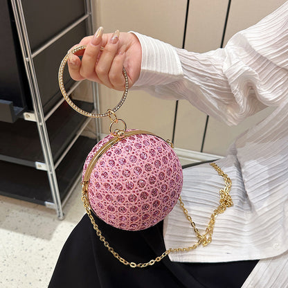 Diamond Retro Shoulder Bag Women's Crossbody Chain Ball Small Round Bag